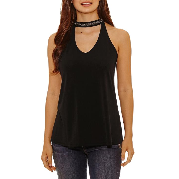Bold Elements Beaded Choker Halter Top