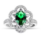 Womens Simulated Green Emerald Sterling Silver Cocktail Ring