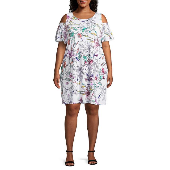 Studio 1 Short Sleeve Floral Shift Dress-plus
