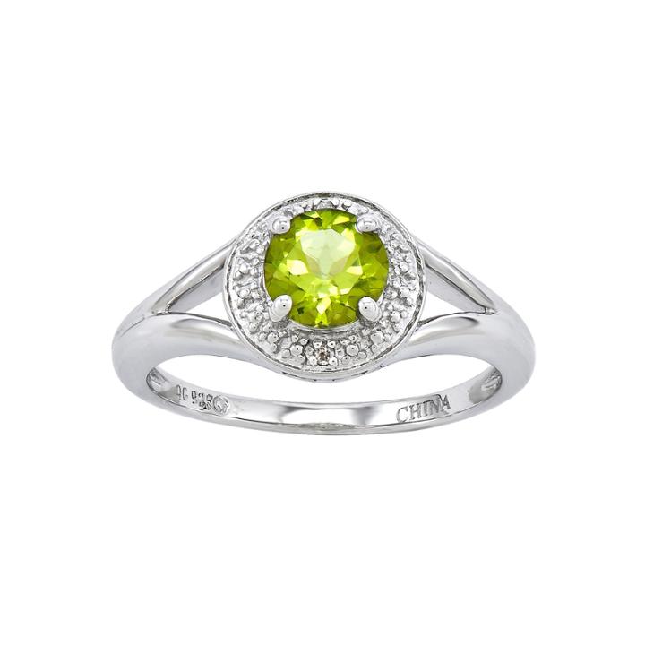 Womens Diamond Accent Genuine Green Peridot Sterling Silver Halo Ring