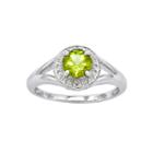 Womens Diamond Accent Genuine Green Peridot Sterling Silver Halo Ring