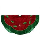 48 Red Sequined Poinsettia Christmas Tree Skirt With Green Velveteen Trim