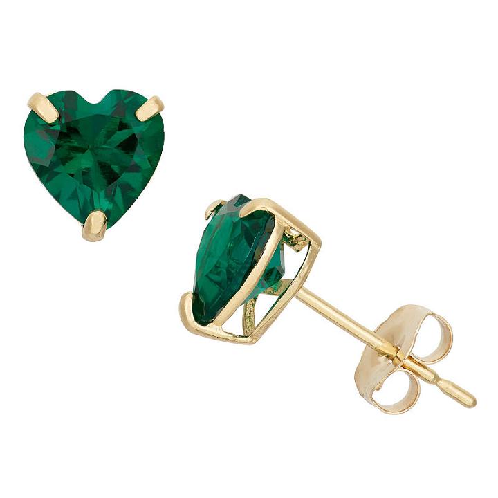 Lab Created Green Emerald 10k Gold 6.1mm Stud Earrings