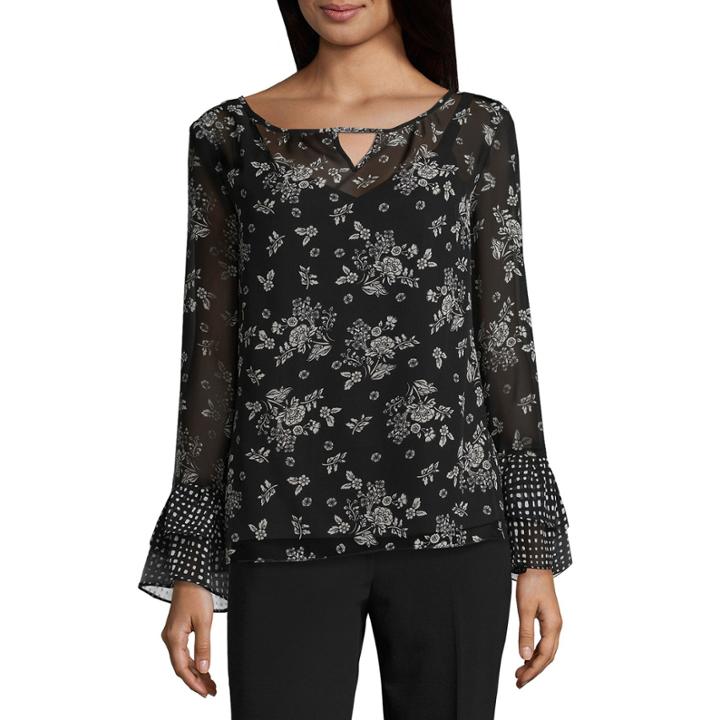 Alyx Long Sleeve Round Neck Woven Pattern Blouse
