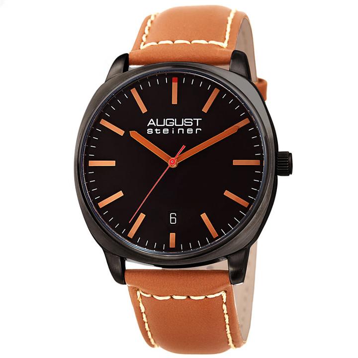 August Steiner Mens Brown Strap Watch-as-8245bkbr