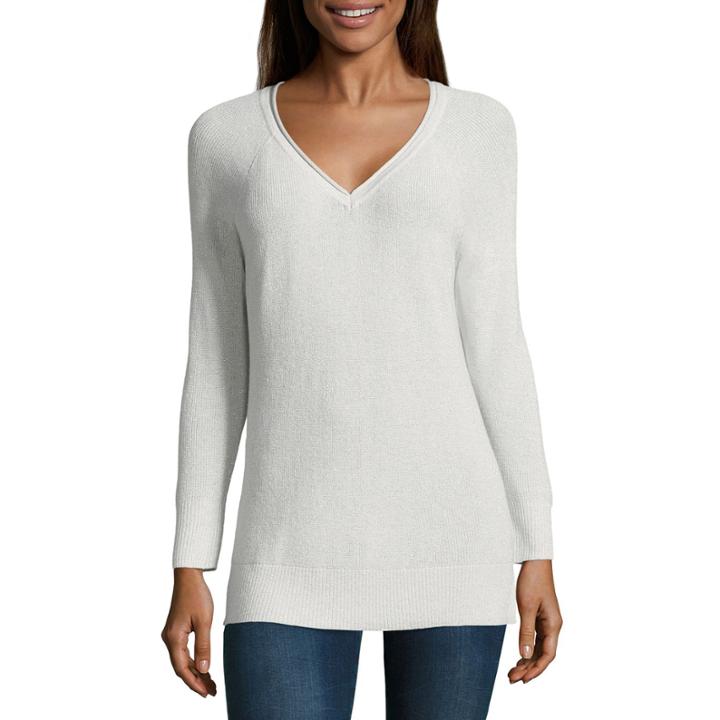 Liz Claiborne 3/4 Sleeve V Neck Pullover Sweater