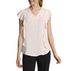 Liz Claiborne Flutter Sleeve V Neck Woven Floral Blouse