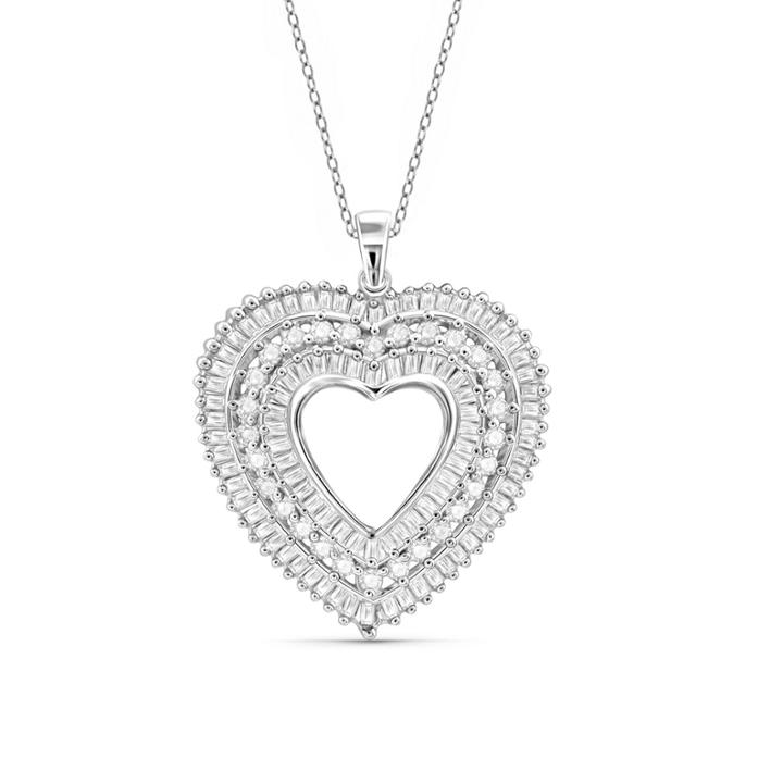 1 Ct.t.w. Diamond 10k White Gold Heart Pendant Necklace
