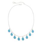 Liz Claiborne Blue Teardrop Stone Silver-tone Collar Necklace