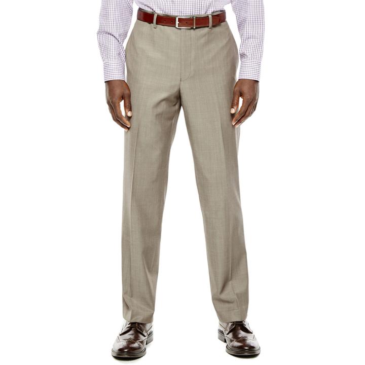 Collection By Michael Strahan Taupe Flat-front Suit Pants - Classic Fit