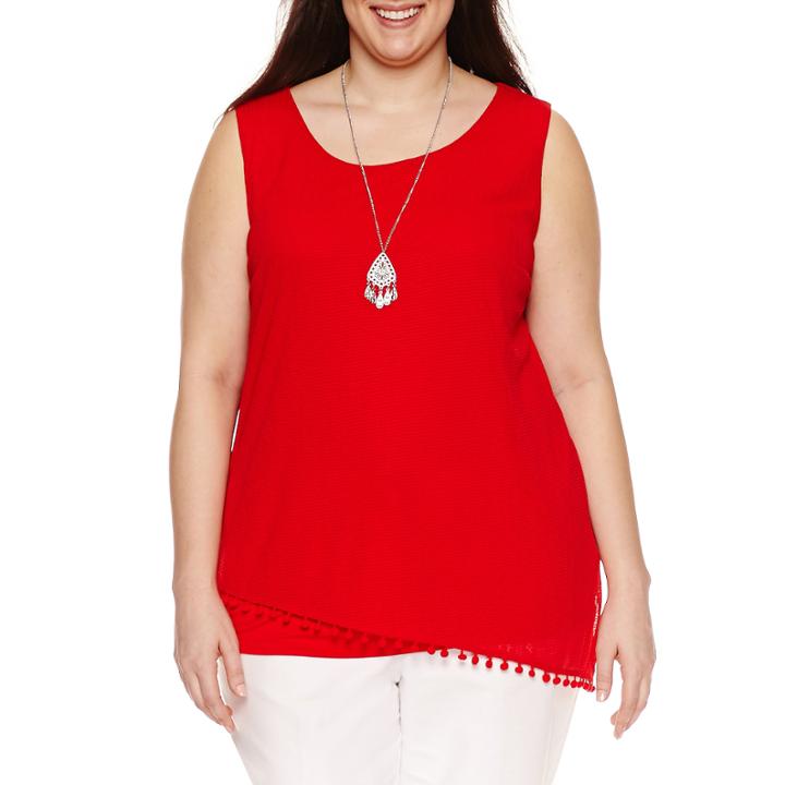 Alyx Sleeveless Tassle Trim Woven Tank Top With Necklace-plus