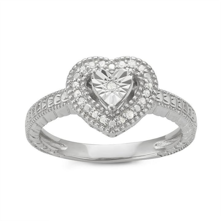Womens 1/10 Ct. T.w. Genuine Diamond White Heart Promise Ring