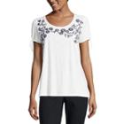 Liz Claiborne Tie Sleeve Embroidered T-shirt-womens