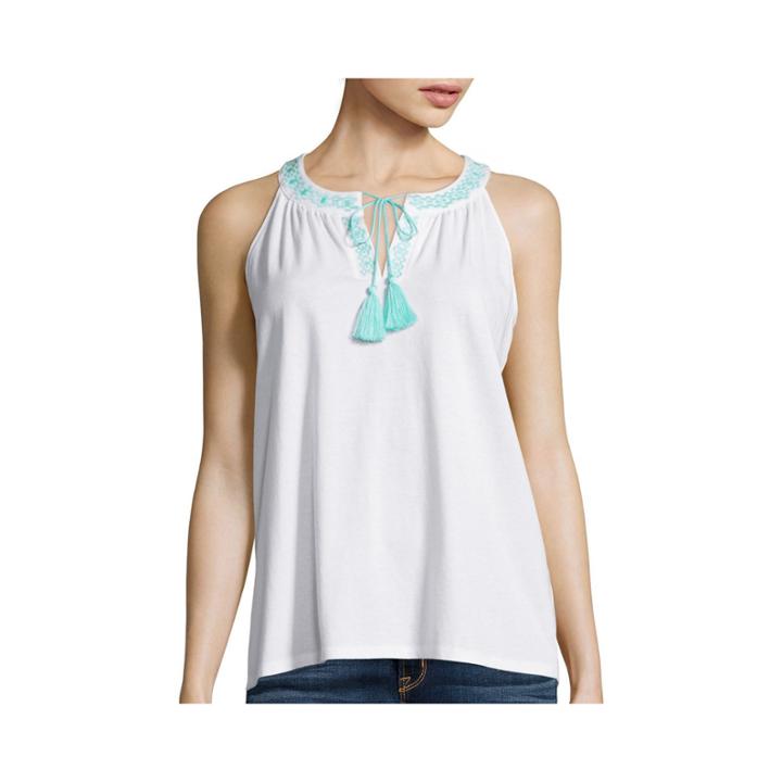 Stylus&trade; Embroidered Tassel Tank Top