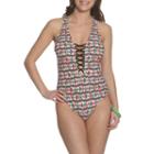 Sun And Sea Turkish Taffy Lace Up One Piece Swimsuit - Juniors