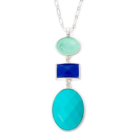 Liz Claiborne Blue Stone Silver-tone Pendant Necklace