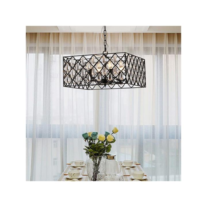 Tafari Black Metal And Glass 16-inch Square Pendant Light