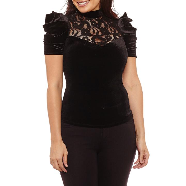 Bisou Bisou Lace Insert Velvet Top