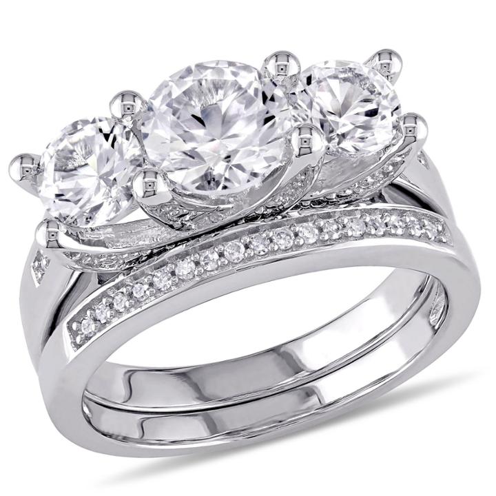 Lab Created White Sapphire & 1/10 Ct. T.w. Diamond 10k White Gold Bridal Set