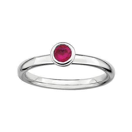 Personally Stackable 4mm Round Lab-created Ruby Ring