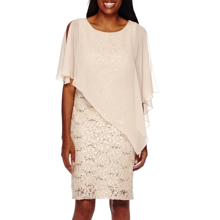 Scarlett Lace Sheath Dress With Sheer Cape