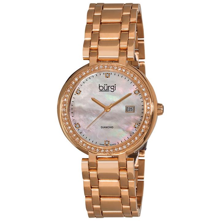 Burgi Womens Rose Goldtone Strap Watch-b-055rg