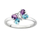 Personally Stackable Genuine Blue Topaz & Amethyst Butterfly Ring