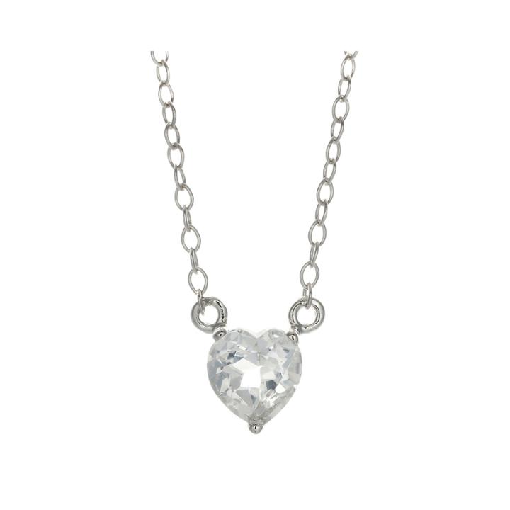 Genuine White Topaz Sterling Silver Heart Pendant Necklace