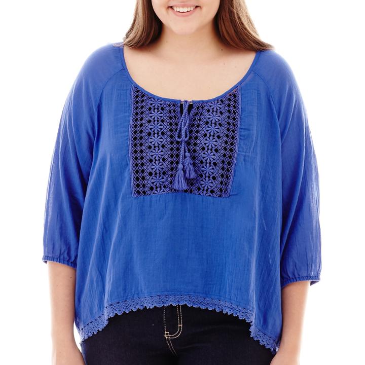 Arizona 3/4-sleeve Sharkbite Peasant Top - Juniors Plus