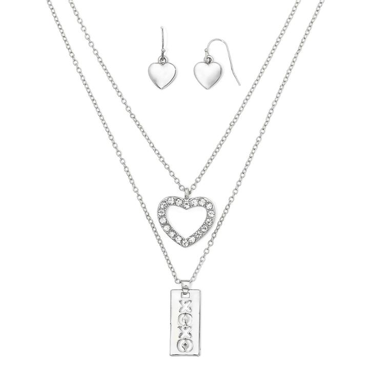 Liz Claiborne Xoxo Earring And Layered Necklace Set