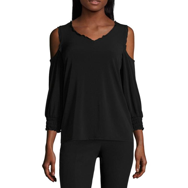 Worthington Long Sleeve Cold Shoulder Blouse