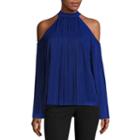 Worthington Pleated Cold Shoulder Mock Neck Top