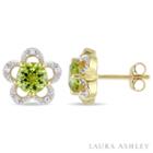 Laura Ashley Diamond Accent Round Green Peridot 10k Gold Stud Earrings