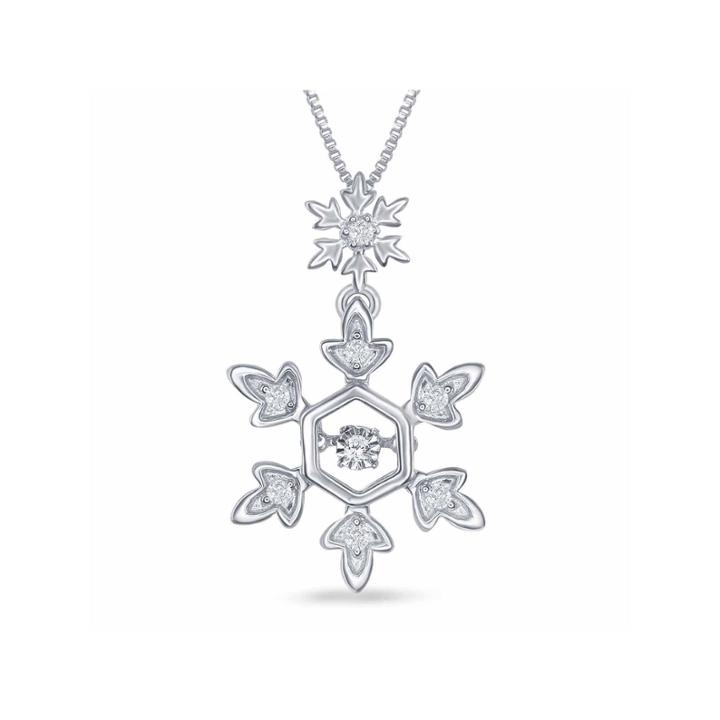 Enchanted By Disney 1/10 C.t.t.w. Diamond Sterling Silver Frozen Snowflake Pendant Necklace