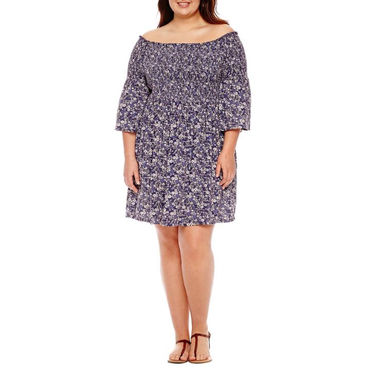 Arizona 3/4 Sleeve Fit & Flare Dress-juniors Plus