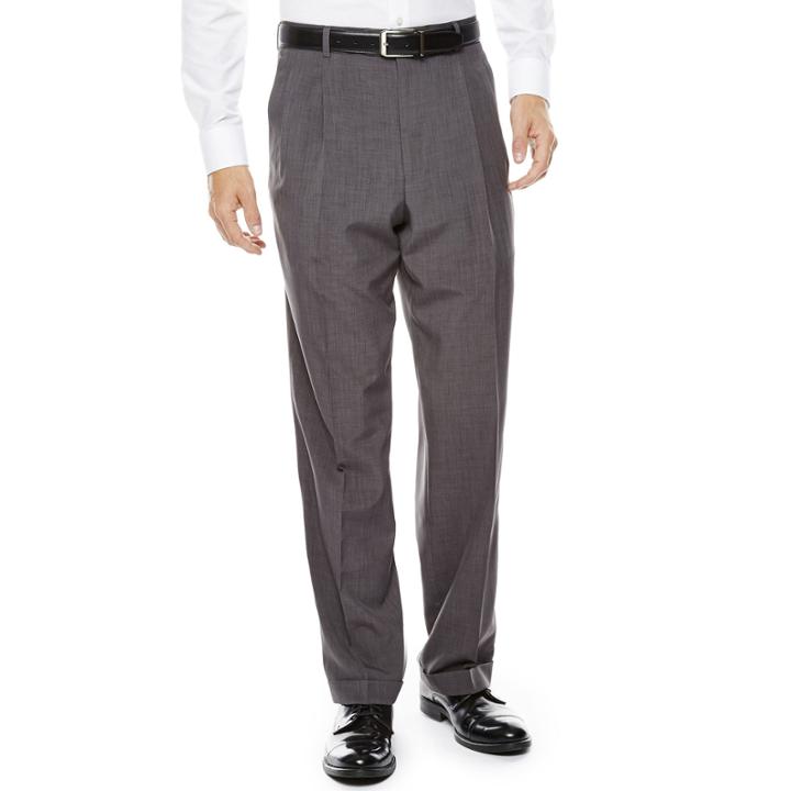 Stafford Crosshatch Pleated Dress Pants - Classic Fit