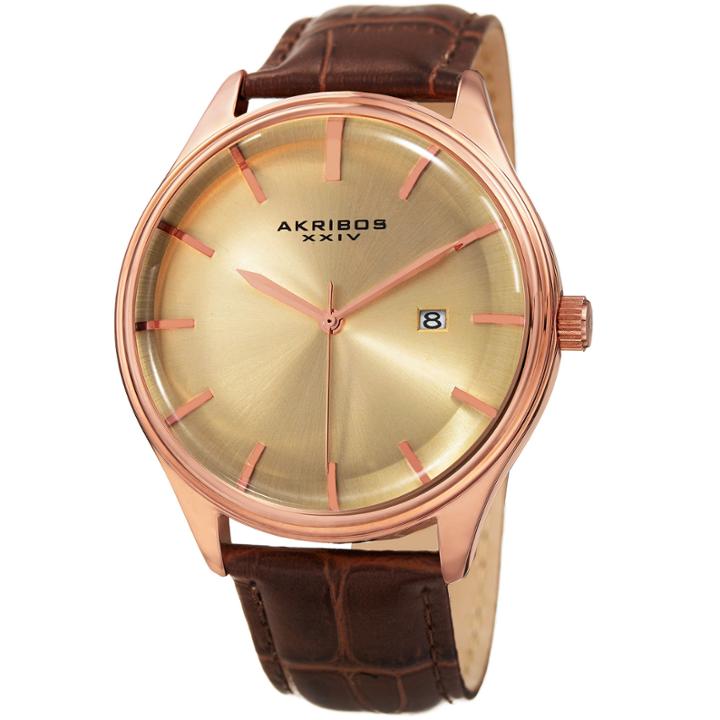 Akribos Xxiv Unisex Brown Strap Watch-a-914rgbr