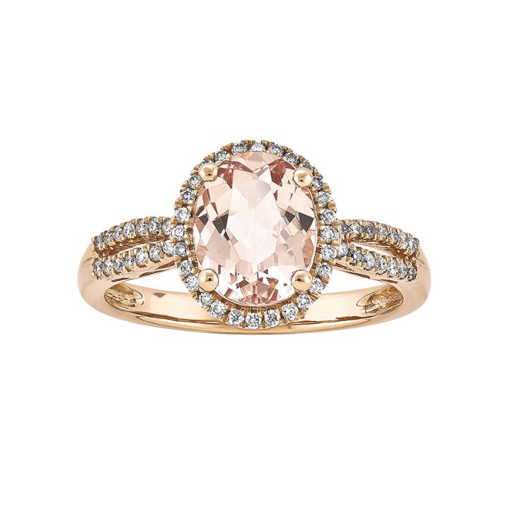 Oval Genuine Morganite And 1/5 Ct. T.w. Diamond 14k Rose Gold Halo Ring