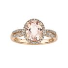 Oval Genuine Morganite And 1/5 Ct. T.w. Diamond 14k Rose Gold Halo Ring