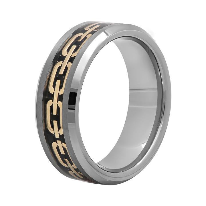 Mens 8mm Comfort Fit Chain Inlay Tungsten Wedding Band