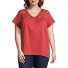 St. John's Bayshort Sleeve Embroidered V-neck Tee - Plus