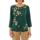 Alfred Dunner Emerald Isle 3/4 Sleeve Crew Neck Leaf T-shirt-womens Petites
