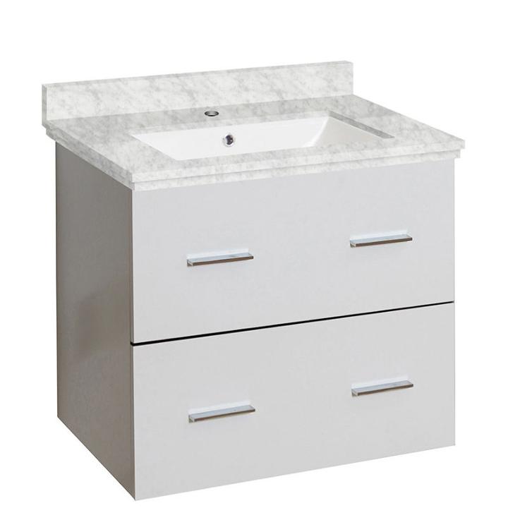 23.75-in. W Wall Mount White Vanity Set For 1 Holedrilling Bianca Carara Top White Um Sink