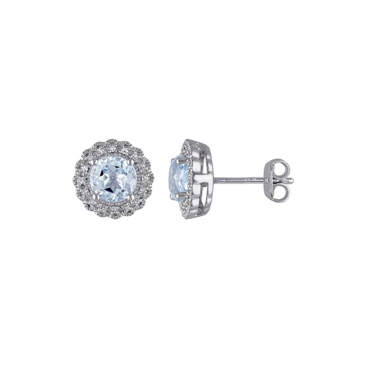 Genuine Sky Blue Topaz And 1/10 Ct. T.w. Diamond Stud Earrings