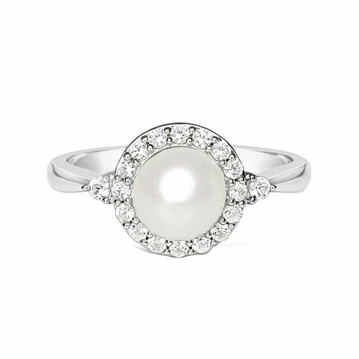 Cultured Freshwater Pearl & Lab-created White Sapphire Sterling Silver Cocktail Ring