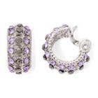 Monet Purple Stone And Marcasite Clip-on Hoop Earrings