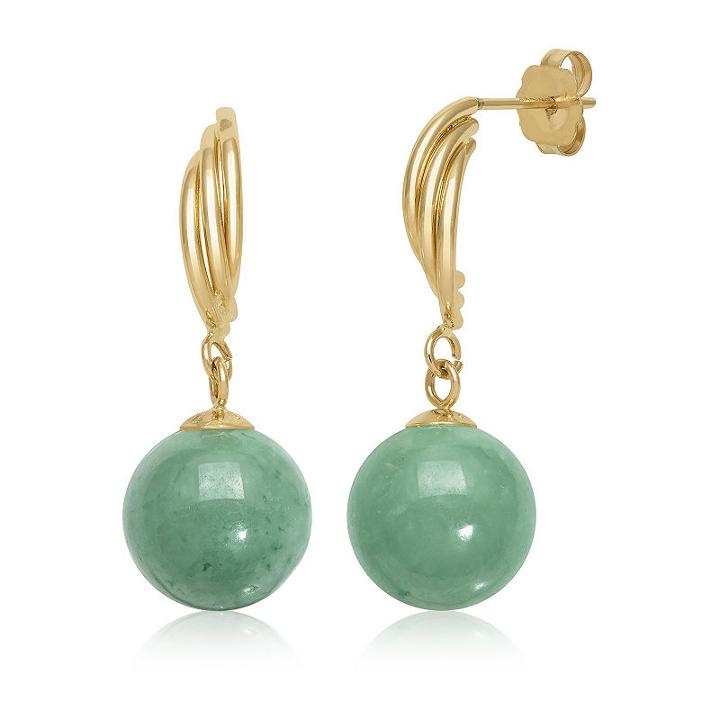 Green Jade 14k Gold Round Drop Earrings