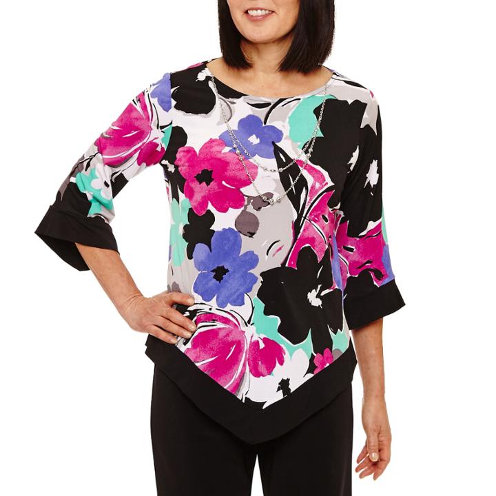 Alfred Dunner Closet Case 3/4 Sleeve Crew Neck T-shirt-womens