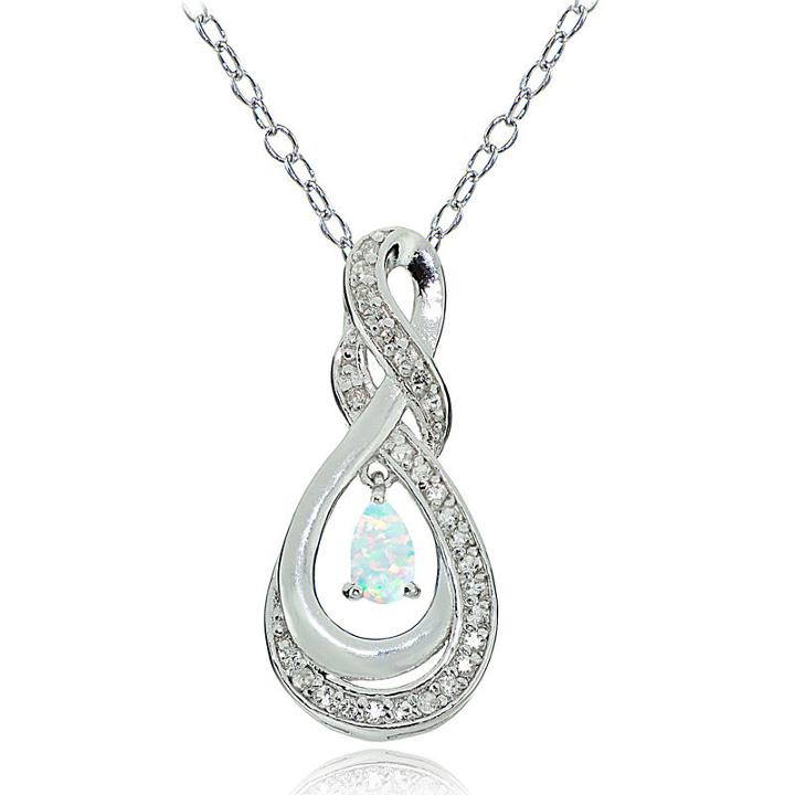 Womens White Opal Pear Pendant Necklace