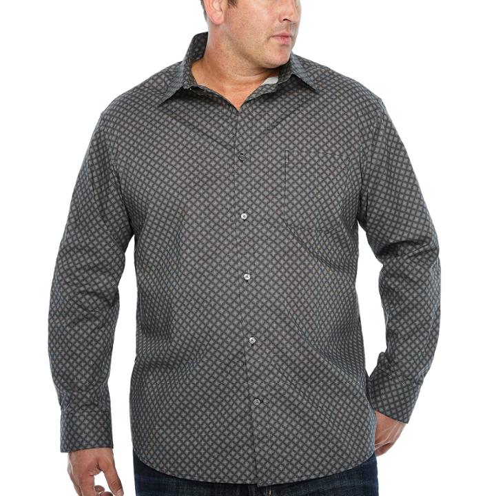 Claiborne Long Sleeve Dots Button-front Shirt-big And Tall